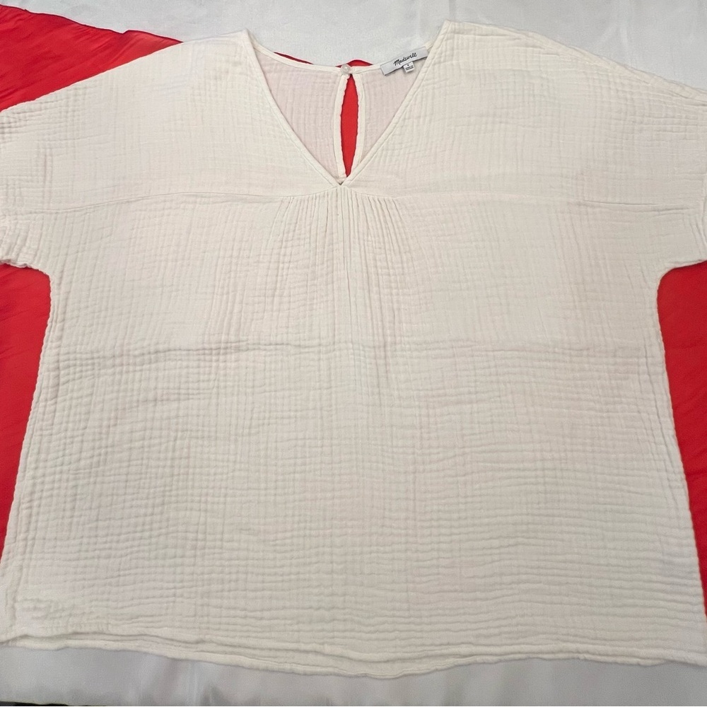 Madewell Cream Textured V-Neck Blouse - Picture 4 of 8